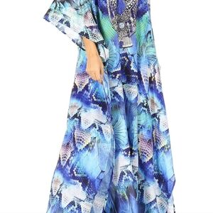 Sakkas Vibrant Blue and Green Asymmetrical kaftan